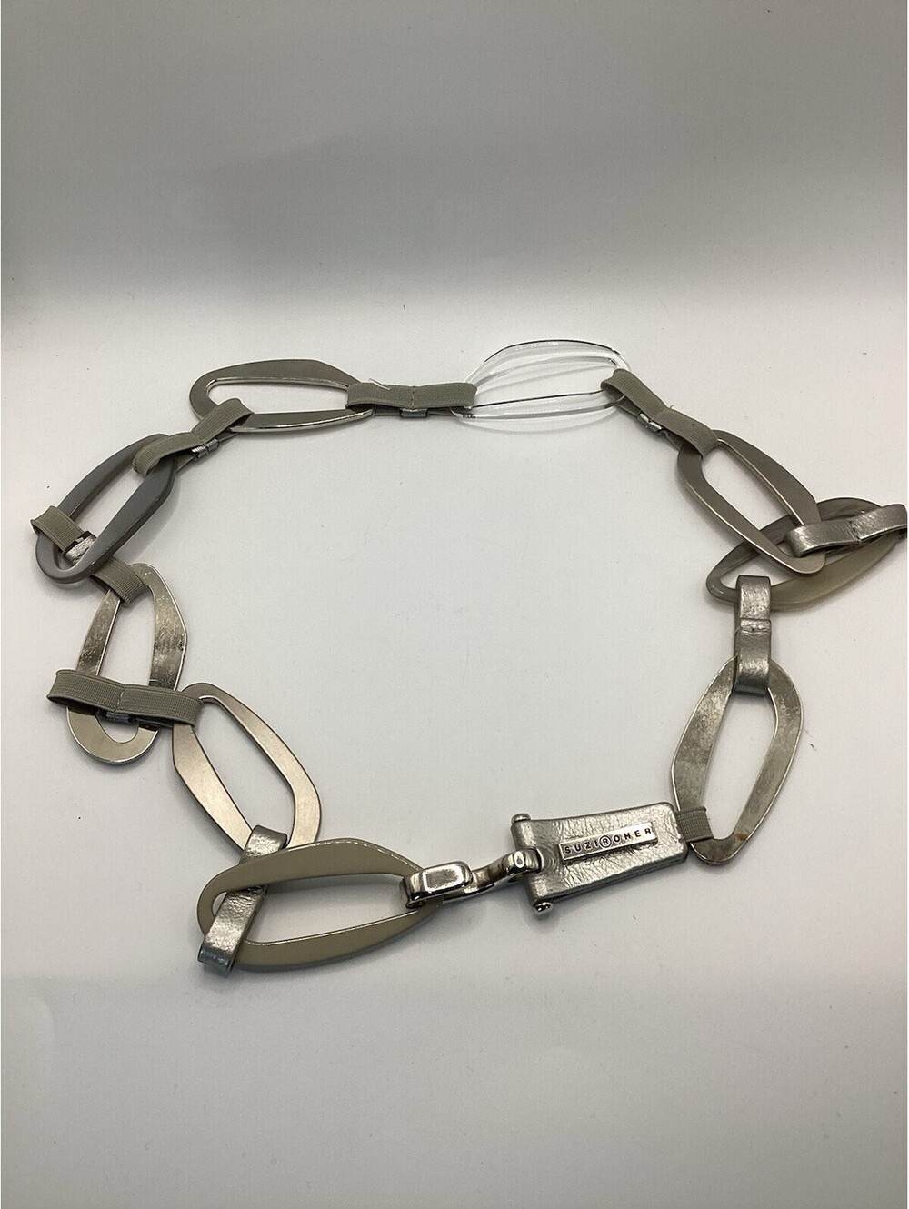WOMEN'S SUZI ROHER SILVER STRETCH CHAIN/LINK LEATHER BELT Vintage